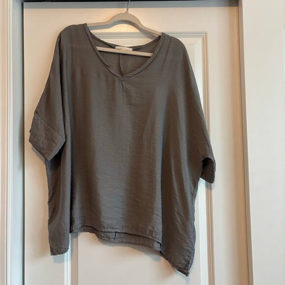 Becasa Gray Slouchy Pullover Tunic Top Boho OS Lagenlook Natural Essential - Picture 1 of 9